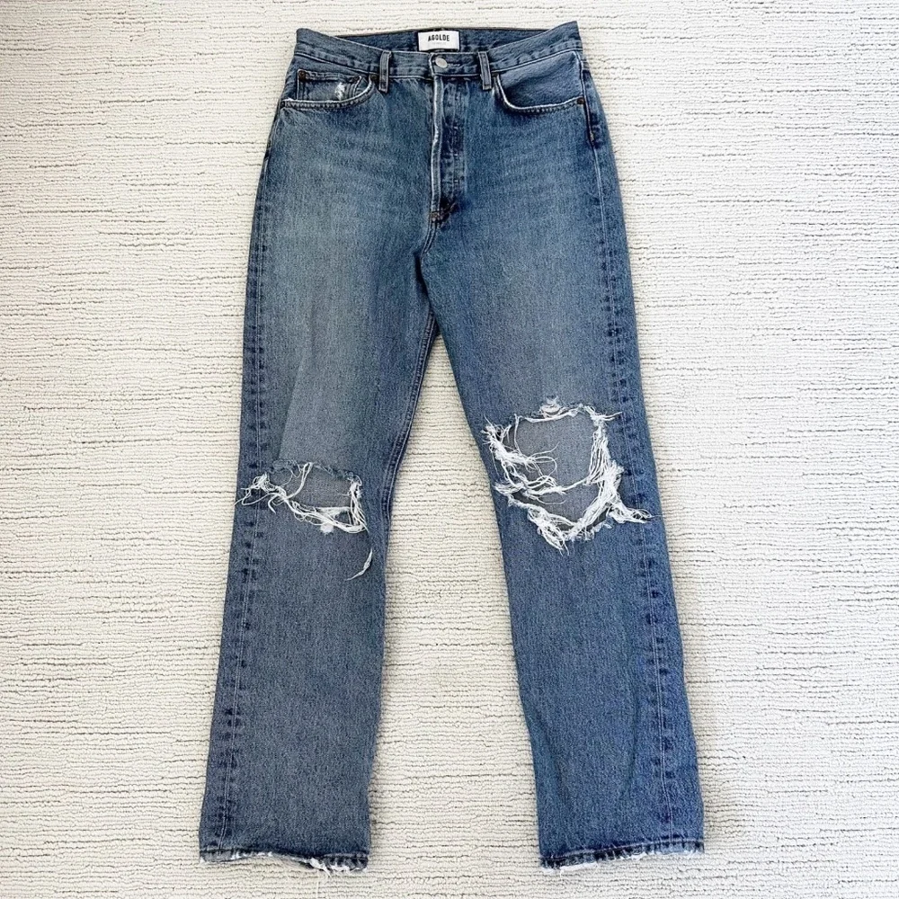 AGOLDE | ‘90s Distressed Mid-Rise Straight Leg Jeans Loose Fit | 27 | Blue